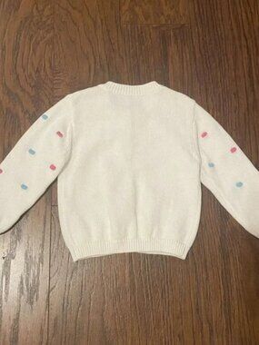 9-12 Months Knitted White Cardigan With Colorful Polka Dots, Buttons Up